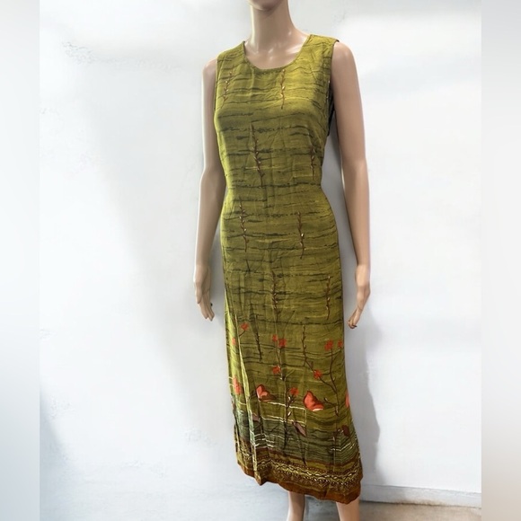 True vintage Casual Corner Annex 90’s Green tulip Sleeveless boho Maxi Dress-10 - Picture 2 of 9